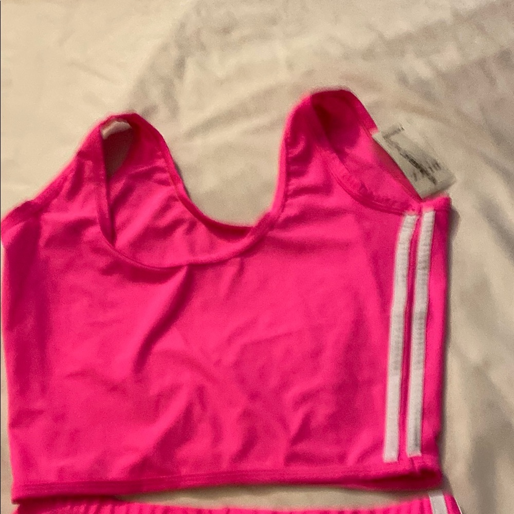 Hot Pink Athletic Crop Tank with White Stripe Detail
